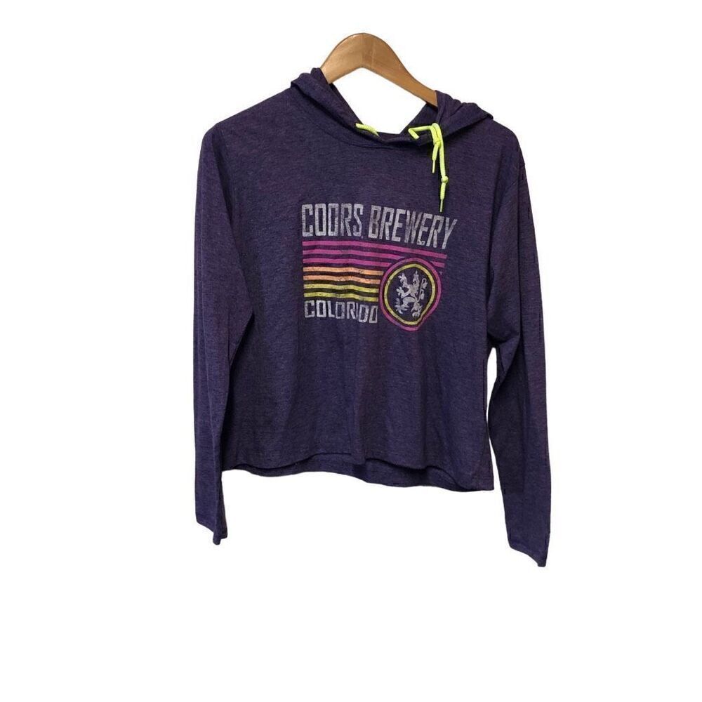 Anvil Coors Brewery Colorado Size Extra Large (XL) Purple Crop Hoodie